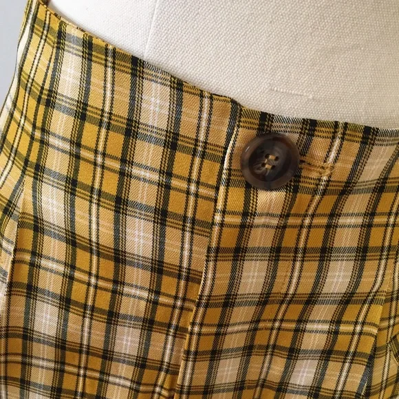 BOOHOO womens 10 checked mustard yellow twee plaid mini pockets retro vibe NEW - Picture 2 of 12